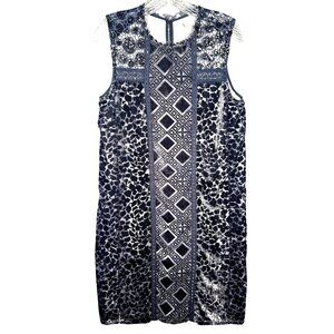 Lucky Brand Blue Cocktail Velvet Embellished Lace Sequin Dress XS Boho Gatsby